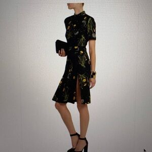 Unique Windemere Fitted Classy Black Floral Side Slit Party Work Dress